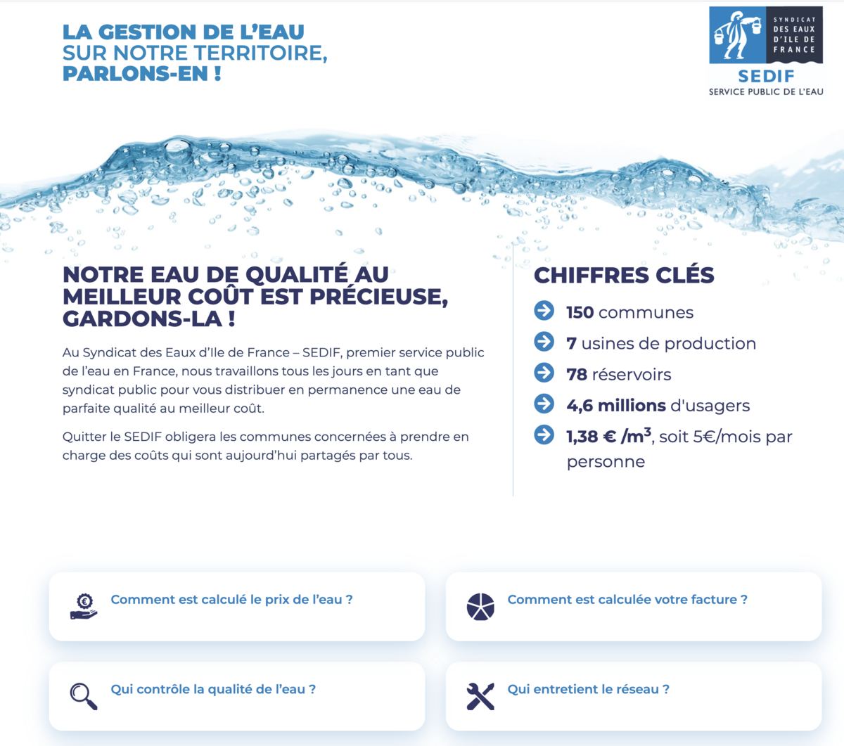 SEDIF : communication sur la préparation de la future gestion de l'eau en Île-de-France